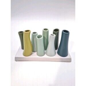Chive Ceramic Multi Bud Vase Flower Frog White Green Blue Modern Abstract